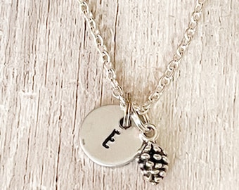 Pine Cone Necklace, Personalised Initial Necklace, Autumn Necklace Uk, Autumn Jewelry, Nature Necklace, Nature Lover Gifts For Women Gifts