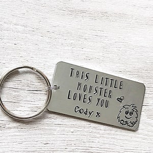 Little Monster Keychain Dad Gift, Hand Stamped Keyring Personalised Keyring, Fathers Day Gift From Daughter, Daughter To Father Gift, Daddy image 9