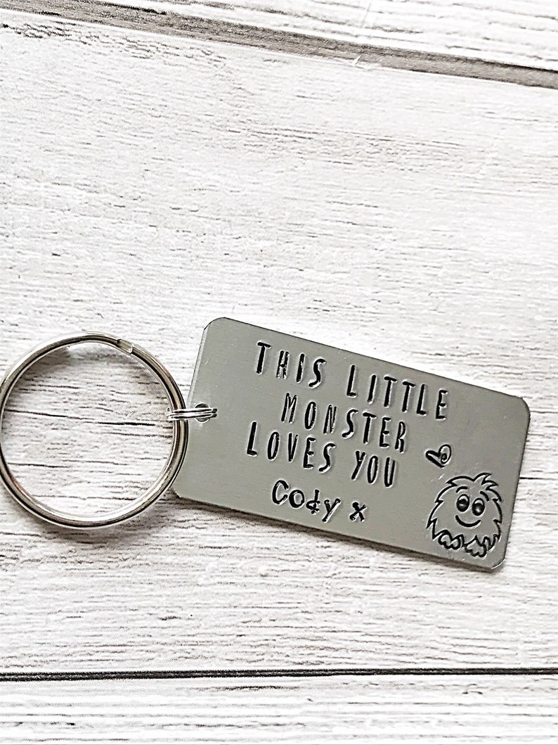 Little Monster Keychain Dad Gift, Hand Stamped Keyring Personalised Keyring, Fathers Day Gift From Daughter, Daughter To Father Gift, Daddy image 9