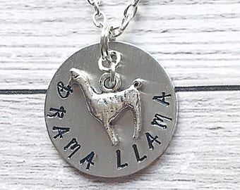 Llama Necklace Disc, Sterling Silver Necklace Llama, Pendant Necklace For Women, Hand Stamped Jewelry Quote, Sterling Silver Llama Necklace