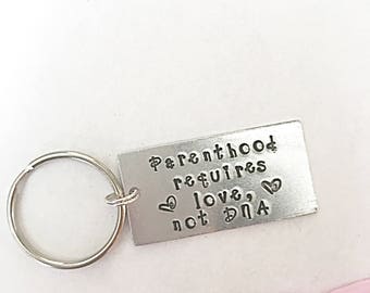 Gift For Adoption Gift For Step Dad, Parenthood Gifts For Foster Mom, Hand Stamped Keyring, Step Dad Gift, Step Mum Gift, Adoption Key Chain