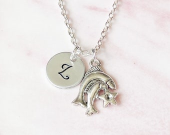 Pisces Zodiac Necklace: Personalized Initial Charm, Birthday Gift