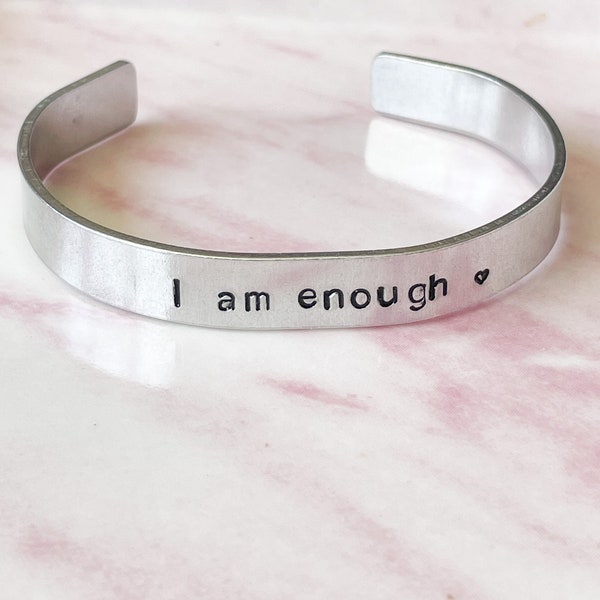 I Am Enough Bracelet, Cuff Bracelet For Women, Affirmation Bracelet, Mantra Bracelet, Motivational Gift, Mindfulness Gift, I Am Enough Gift