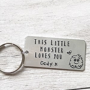 Little Monster Keychain Dad Gift, Hand Stamped Keyring Personalised Keyring, Fathers Day Gift From Daughter, Daughter To Father Gift, Daddy image 7