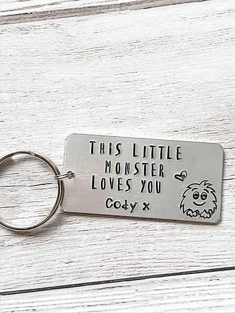 Little Monster Keychain Dad Gift, Hand Stamped Keyring Personalised Keyring, Fathers Day Gift From Daughter, Daughter To Father Gift, Daddy image 7