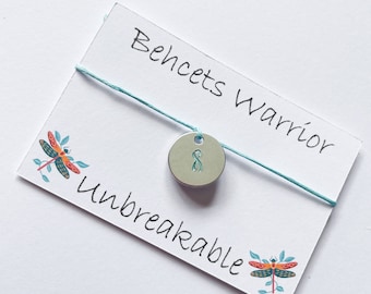 Behcets Warrior Ribbon Awareness Bracelet, Behcets Disease Bracelet, Hand Stamped Awareness Bracelet, Light Blue Awareness Ribbon Charm Cord