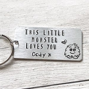 Little Monster Keychain Dad Gift, Hand Stamped Keyring Personalised Keyring, Fathers Day Gift From Daughter, Daughter To Father Gift, Daddy image 4