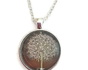 Dandelion Necklace For Women, Dandelion Wish Necklace Silver Jewellery, Glass Pendant Necklace, Nature Necklaces, Flower Necklace Jewelry,