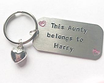 Aunty Keyring, Personalised Aunty Keyring, Auntie Keyring, Hand Stamped Keyring, Aunty Gift For Aunty, Gift From Niece, Nephew, Custom Gift