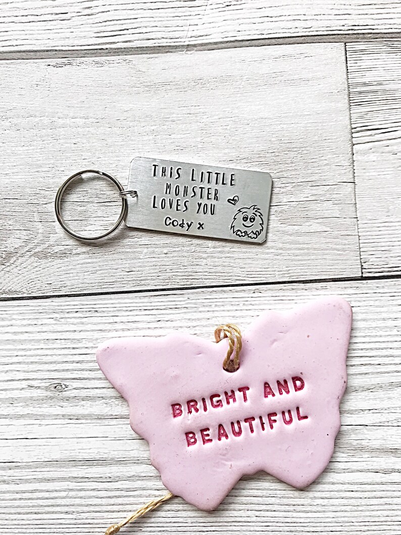 Little Monster Keychain Dad Gift, Hand Stamped Keyring Personalised Keyring, Fathers Day Gift From Daughter, Daughter To Father Gift, Daddy image 10
