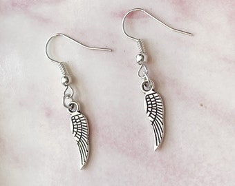 Angel Wing Earrings, Wing Earrings, Angel Earrings, Angel Wings, Angel Wing Jewelry, Angel Jewelry, Angel Gifts, Dangly Earrings Silver