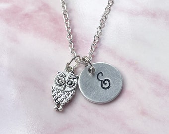 Silver Owl Necklace, Personalised Necklace, Initial Necklace, Owl Pendant Necklace, Bird Necklace For Women, Owl Gift, Bird Gifts For Mum