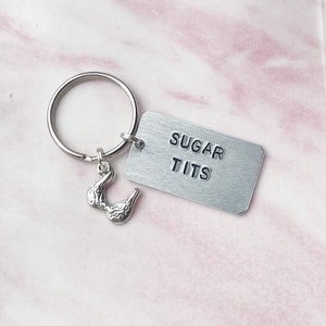 Sugar Tits Keyring Sugar Tits Keychain Funny Keyring Cheeky Keychain Hand Stamped Keyring Funny Gift Sweary Naughty image 6