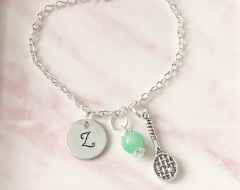 Tennis Charm Bracelet For Women, Initial Bracelet Girls, Personalised Bracelet Charm, Tennis Jewellery, Tennis Gifts, Tennis Player Gift