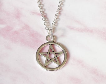 Pentagram Necklace: Silver Plated Pentacle Pendant, Wiccan Protection Jewelry