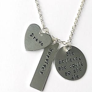 She Believed She Could So She Did Necklace, Survivor Necklace, Brave Necklace, Hand Stamped Necklace, Courage Jewelry, Courage Gift image 4