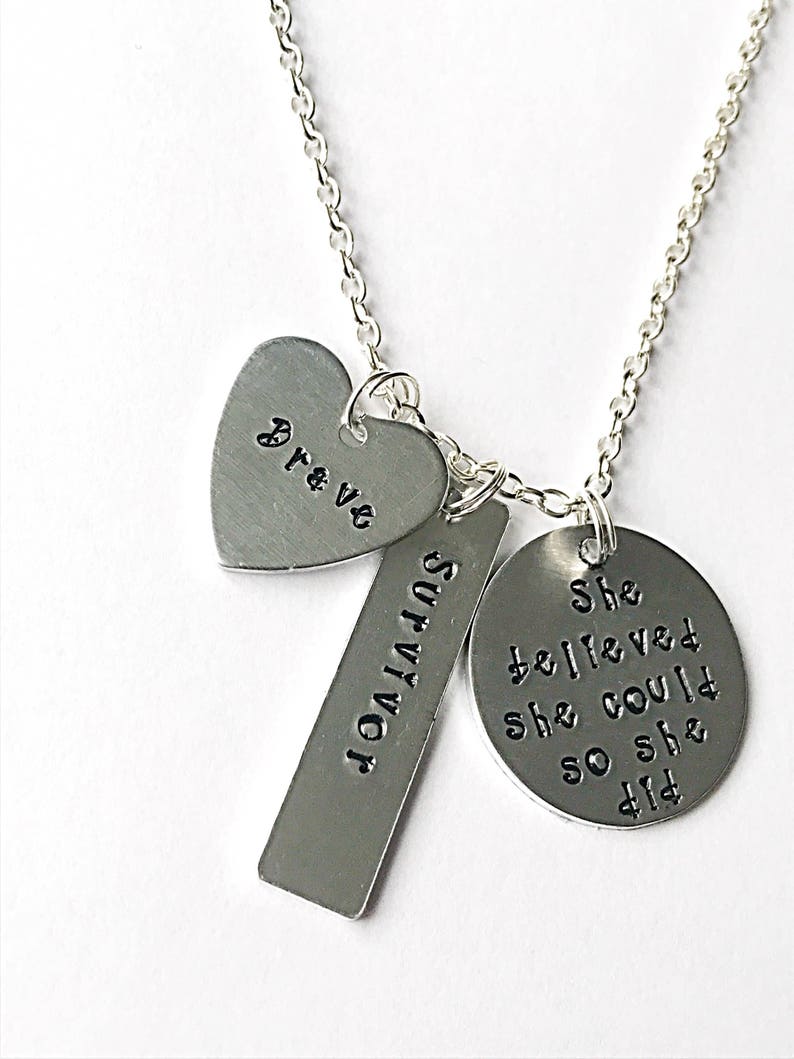 She Believed She Could So She Did Necklace, Survivor Necklace, Brave Necklace, Hand Stamped Necklace, Courage Jewelry, Courage Gift image 4