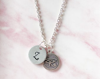 Eye Of Horus Necklace Silver Necklace, Initial Necklace, Personalised Necklace, Protection Necklace For Women, Egyptian Necklace Pendant