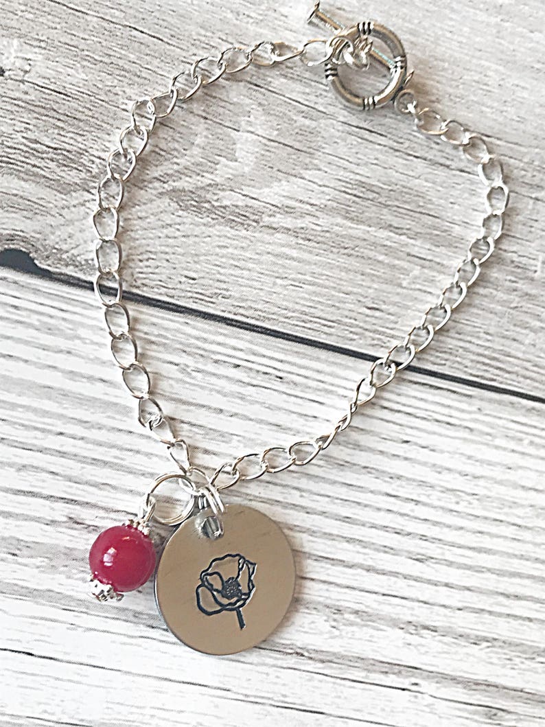 Poppy Bracelet Hand Stamped Bracelet Silver Bracelet Poppy Etsy UK