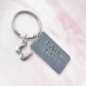 Sugar Tits Keyring Sugar Tits Keychain Funny Keyring Cheeky Keychain Hand Stamped Keyring Funny Gift Sweary Naughty image 7