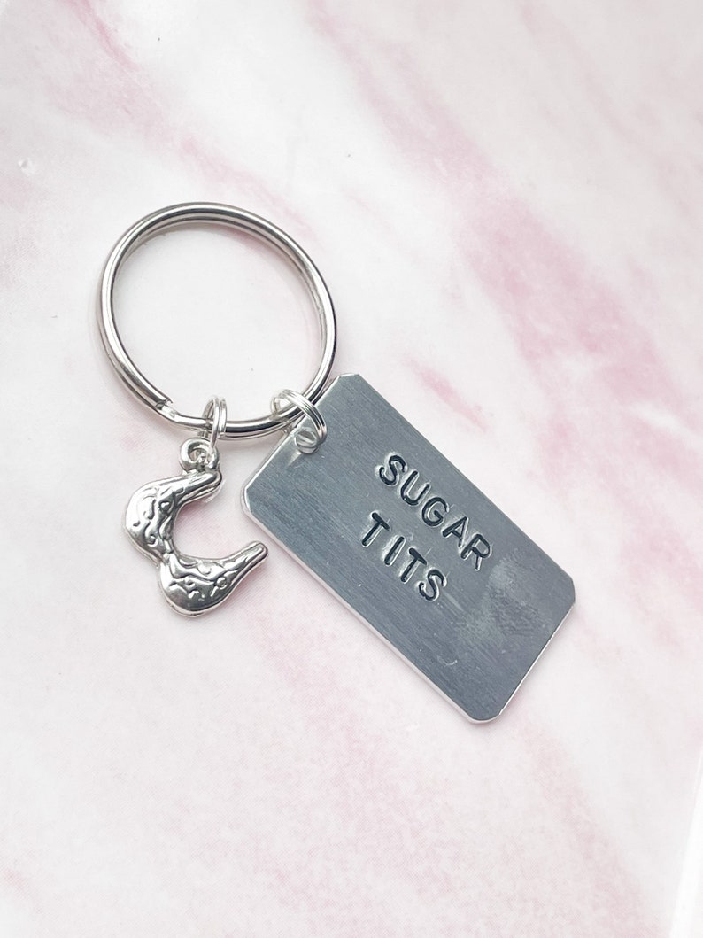 Sugar Tits Keyring Sugar Tits Keychain Funny Keyring Cheeky Keychain Hand Stamped Keyring Funny Gift Sweary Naughty image 7