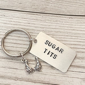 Sugar Tits Keyring Sugar Tits Keychain Funny Keyring Cheeky Keychain Hand Stamped Keyring Funny Gift Sweary Naughty image 8