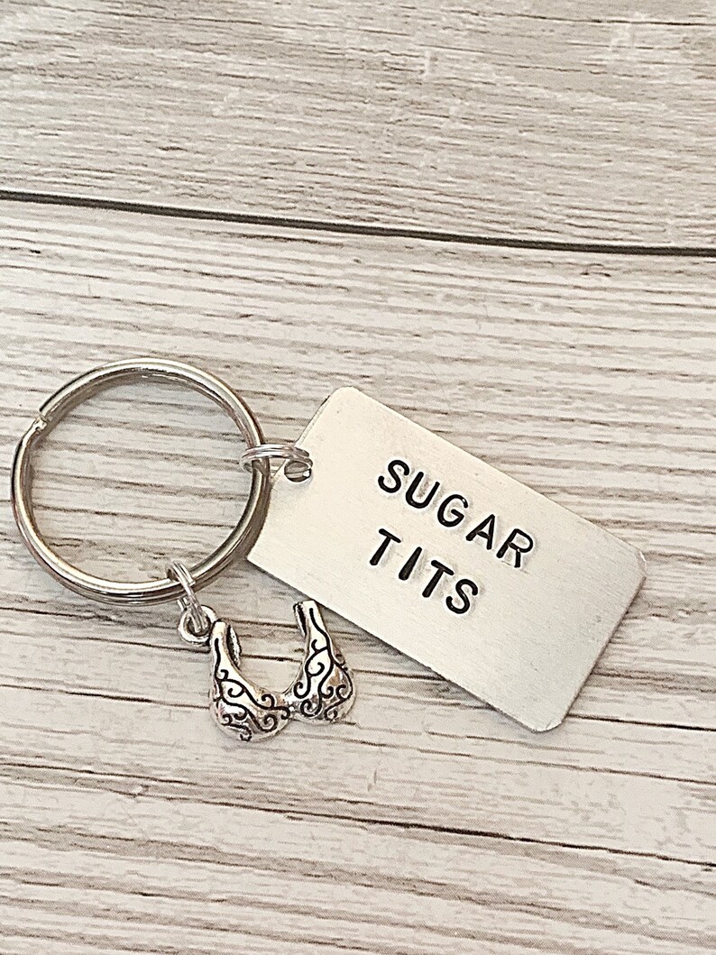 Sugar Tits Keyring Sugar Tits Keychain Funny Keyring Cheeky Keychain Hand Stamped Keyring Funny Gift Sweary Naughty image 8