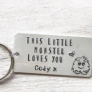 Little Monster Keyring Personalised Gift, Hand Stamped Keychain Personalized Keyring, Fathers Day Gift From Son, Daddy Gifts, Monster Gift