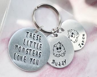 Personalized Little Monsters Keychain: Hand Stamped Dad Gift