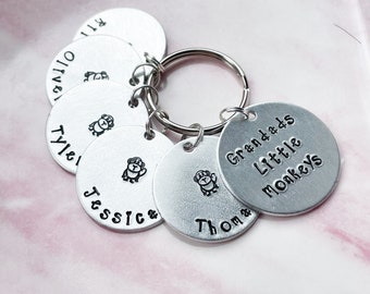 Personalised Grandad Gifts For Grandpa, Grandad Keyring Personalised, Little Monkey Keychain, Hand Stamped Keyring, Gift From Grandkids