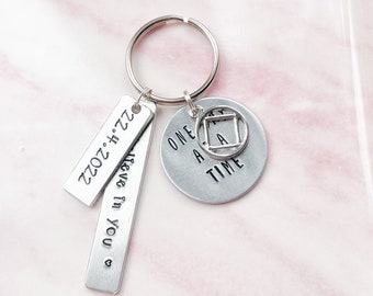 NA Recovery Gifts For Men Gift, Sobriety Keychain For Women Gifts, Hand Stamped Keyring, Personalized Keychain, Sobriety Jewelry, NA Gifts