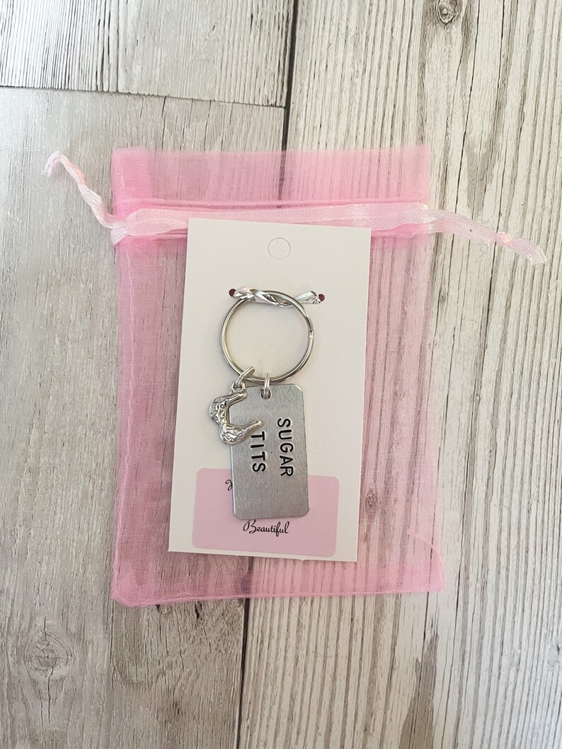 Sugar Tits Keyring Sugar Tits Keychain Funny Keyring Cheeky Keychain Hand Stamped Keyring Funny Gift Sweary Naughty image 3