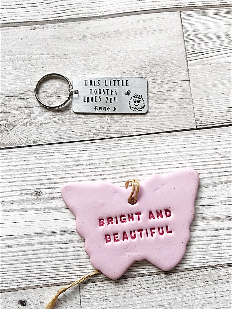 Little Monster Keychain Dad Gift, Hand Stamped Keyring Personalised Keyring, Fathers Day Gift From Daughter, Daughter To Father Gift, Daddy image 8