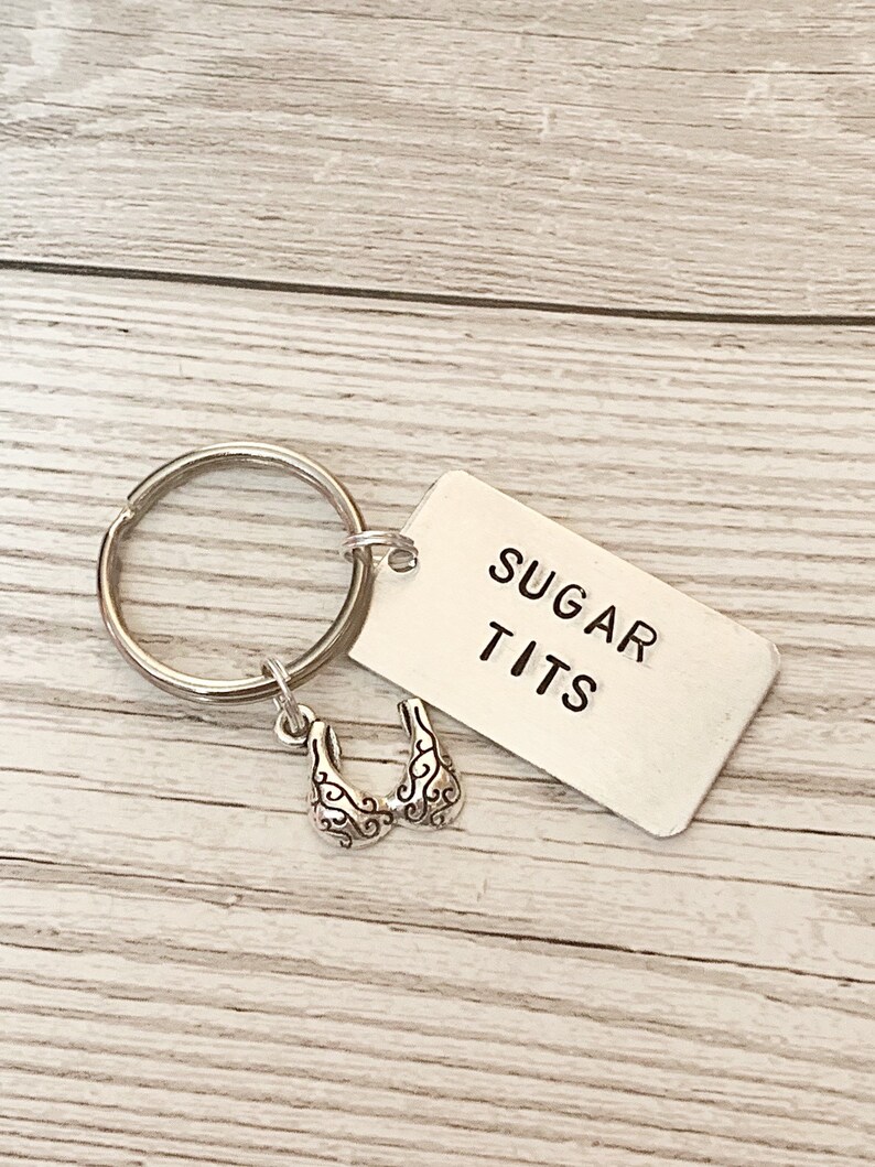 Sugar Tits Keyring Sugar Tits Keychain Funny Keyring Cheeky Keychain Hand Stamped Keyring Funny Gift Sweary Naughty image 4