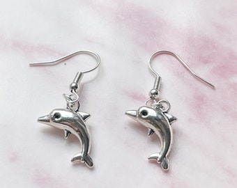 Dolphin Dangle Earrings: Silver Plated Ocean Jewelry
