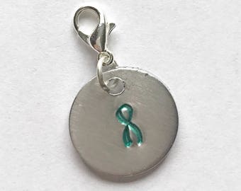 Pcos Awareness, Clip On Charm, PCOS Charm,PCOS Ribbon, Teal Awareness Ribbon, Planner Charm, PCOS Jewelry, Awareness Jewelry, Gift For Her