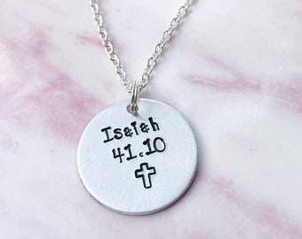 Isaiah 41:10 Stamped Necklace, Religious Verse, Christian Gift