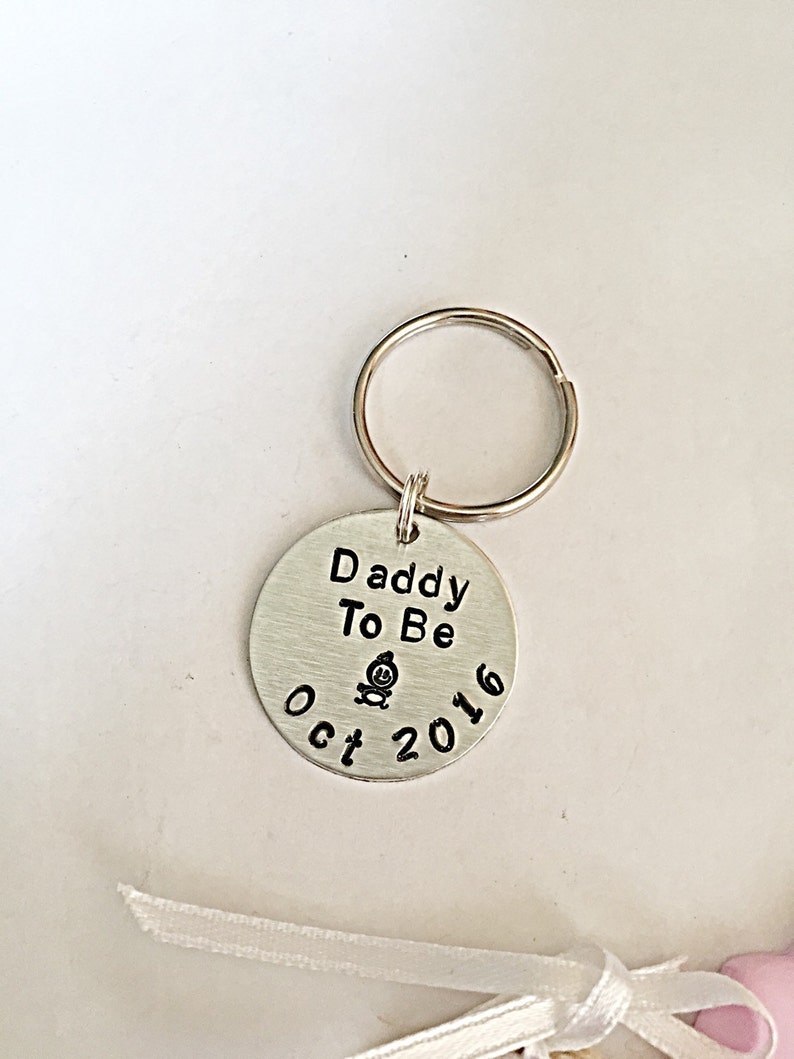 Daddy To Be Keyring, Daddy Keyring, Expectant Father, Personalised Due Date Keyring, Hand Stamped Keyring, Baby Keyring, Gift For New Dad image 2