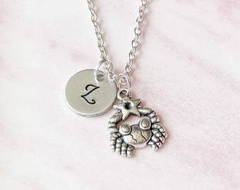 Cancer Zodiac Necklace: Personalized Initial Crab Pendant