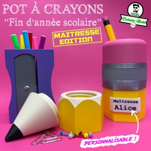Cadeau Maîtresse personnalisé | Pot à crayons fin d’année scolaire | Organiseur bureau maître/maîtresse | Cadeau ATSEM | 3 packs disponibles
