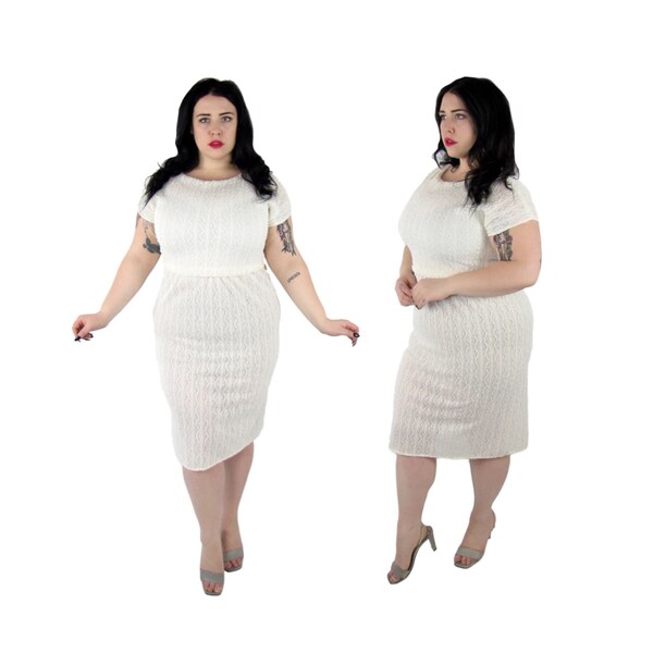 Plus Size Vintage 1970's White Lace Dress - Size XL