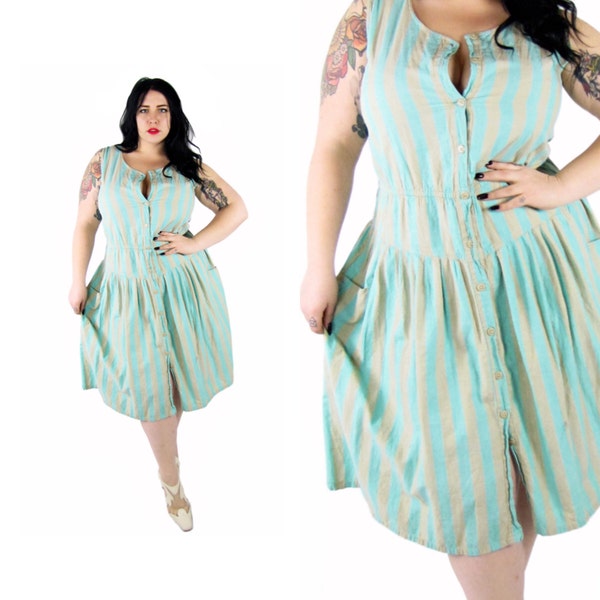 Plus Size 1990 gestreepte katoenen jurk maat L-XL
