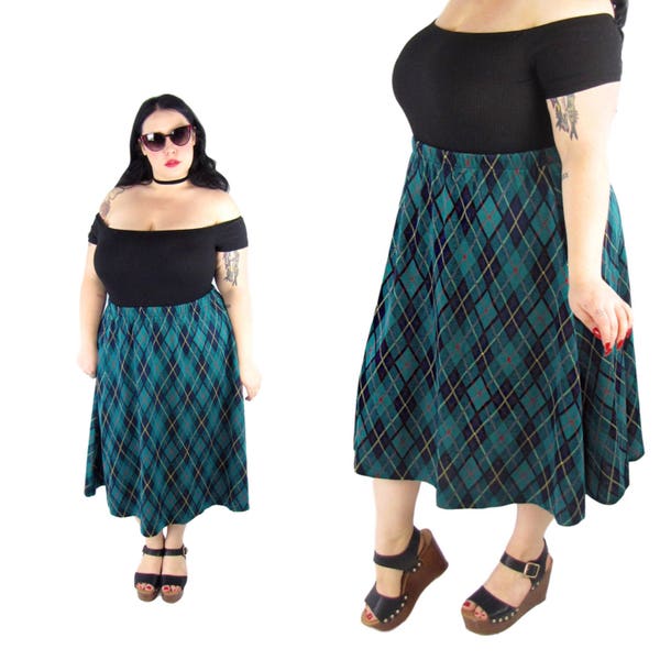 Plus Size 1980's Vintage Plaid Knit Skirt - Size 2X