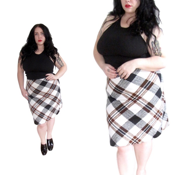 Plus Size Skirt l Vintage 1970's Plaid Skirt l Size XL l Vintage Skirt