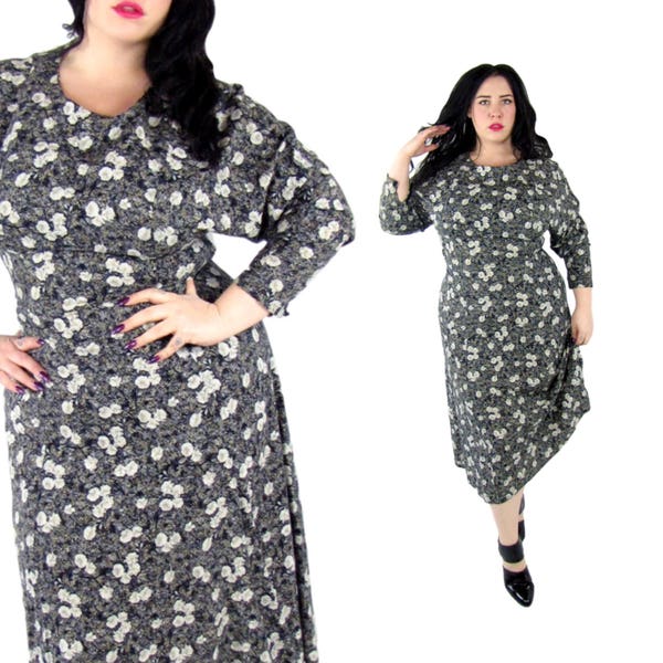 Plus Size Vintage Dress 1990's Floral Midi - Size XL