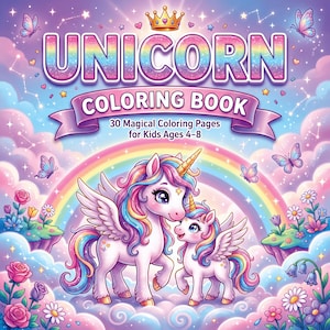 Magical Unicorn Coloring Book | 30 Pages for Kids Ages 4-8 (Digital Download)