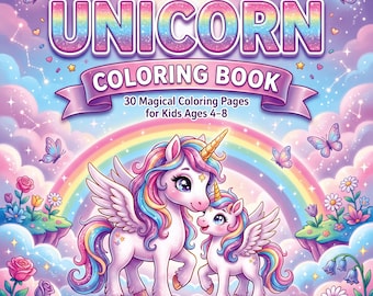 Libro para colorear de unicornios mágicos / 30 páginas para niños de 4 a 8 años (descarga digital)