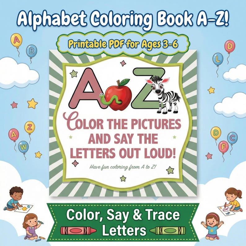 Alphabet Coloring & Tracing Pages for Kids – 26 ABC Letters (PDF) image 2