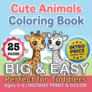 Animals Coloring Book for Toddlers – 25 Printable Pages (A4 PDF Download)