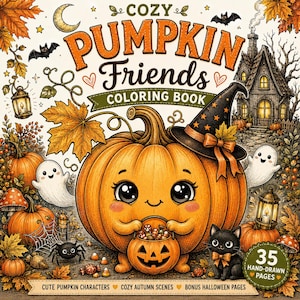 Cozy Pumpkin Friends Coloring Book | 35 Autumn Halloween Pages (Digital Download)
